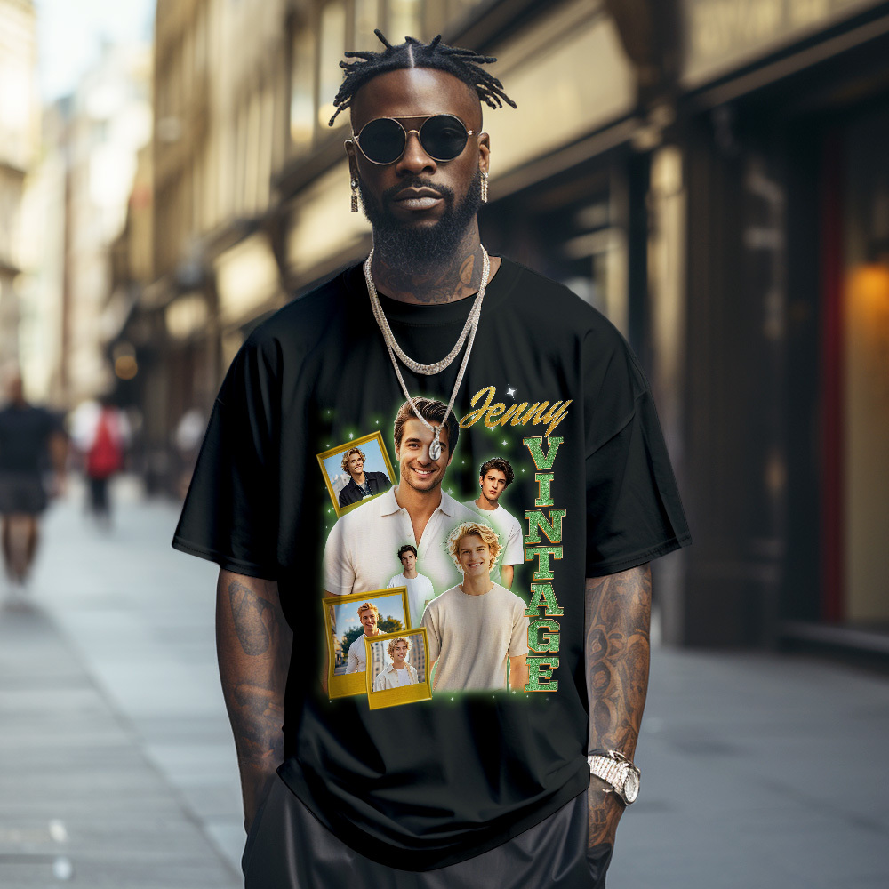 Custom Vintage Photo Tee Personalized Retro T-Shirts for Gift 90s Vintage Gifts for Lover - MyPhotoSocksAu