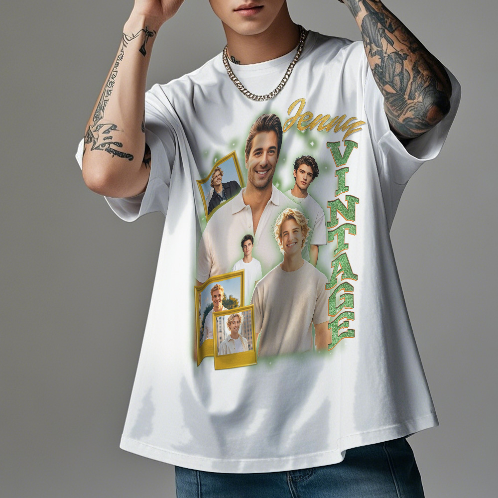 Custom Vintage Photo Tee Personalized Retro T-Shirts for Gift 90s Vintage Gifts for Lover - MyPhotoSocksAu