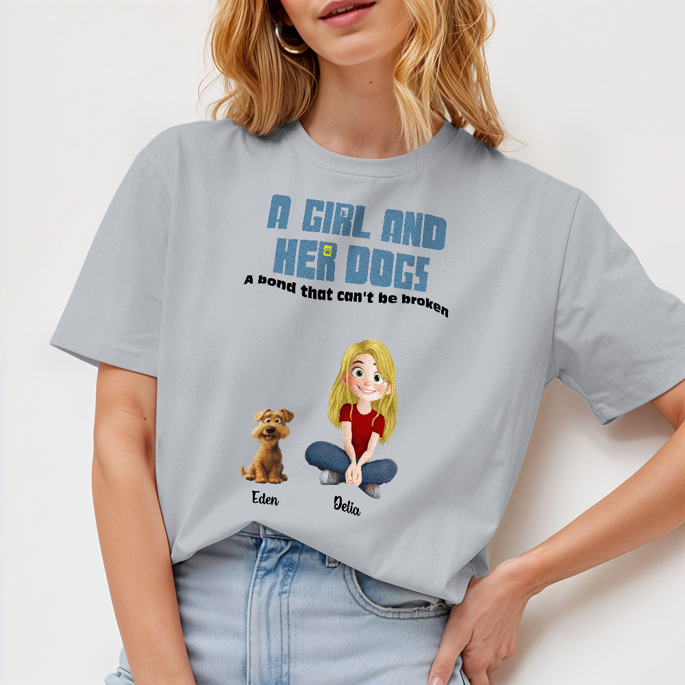 Custom Cartoon T-shirt Unbreakable Bond With My Dogs Personalized Name Shirt - MyPhotoSocksAu