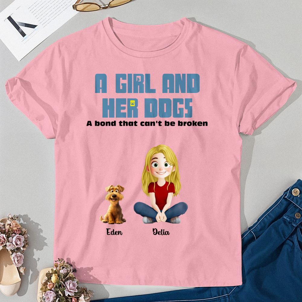 Custom Cartoon T-shirt Unbreakable Bond With My Dogs Personalized Name Shirt - MyPhotoSocksAu