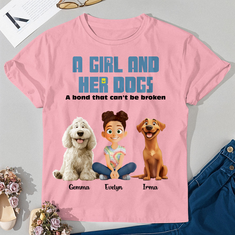 Custom Cartoon T-shirt Unbreakable Bond With My Dogs Personalized Name Shirt - MyPhotoSocksAu