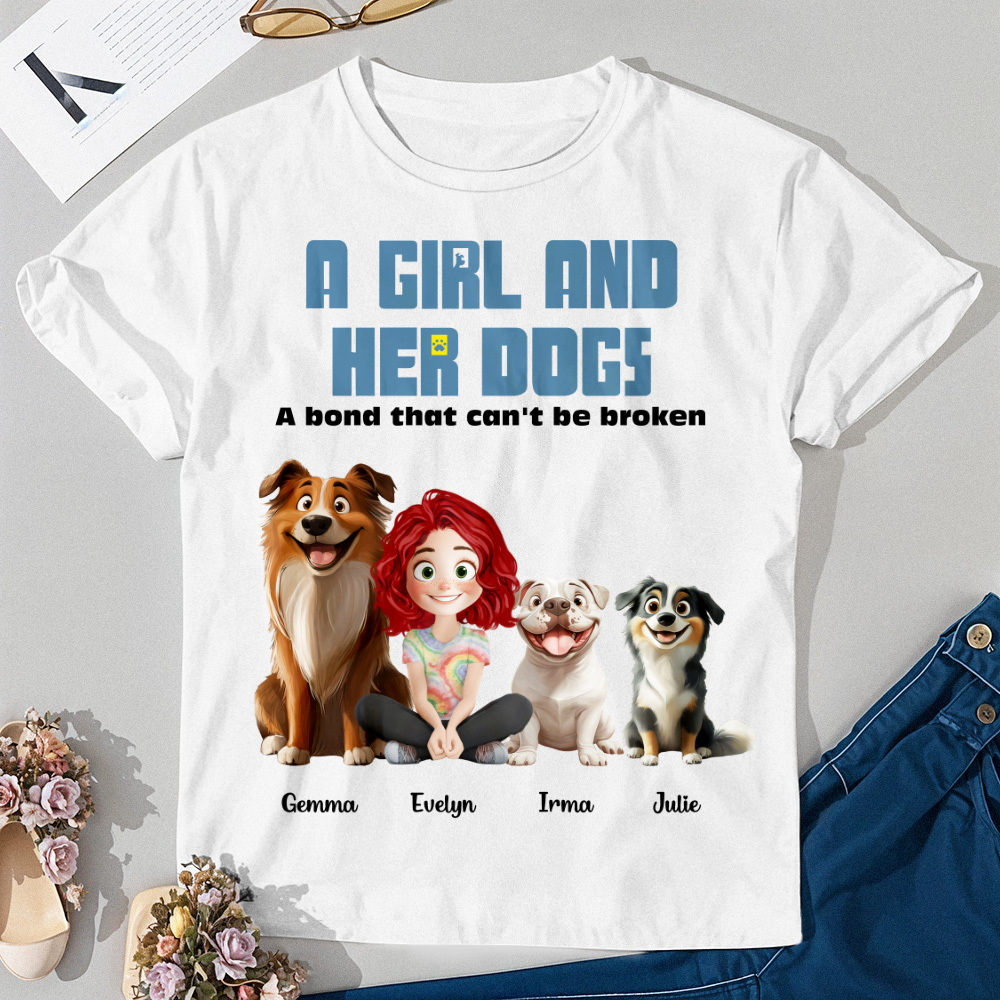 Custom Cartoon T-shirt Unbreakable Bond With My Dogs Personalized Name Shirt Blue Cartoon Shirt - MyPhotoSocksAu
