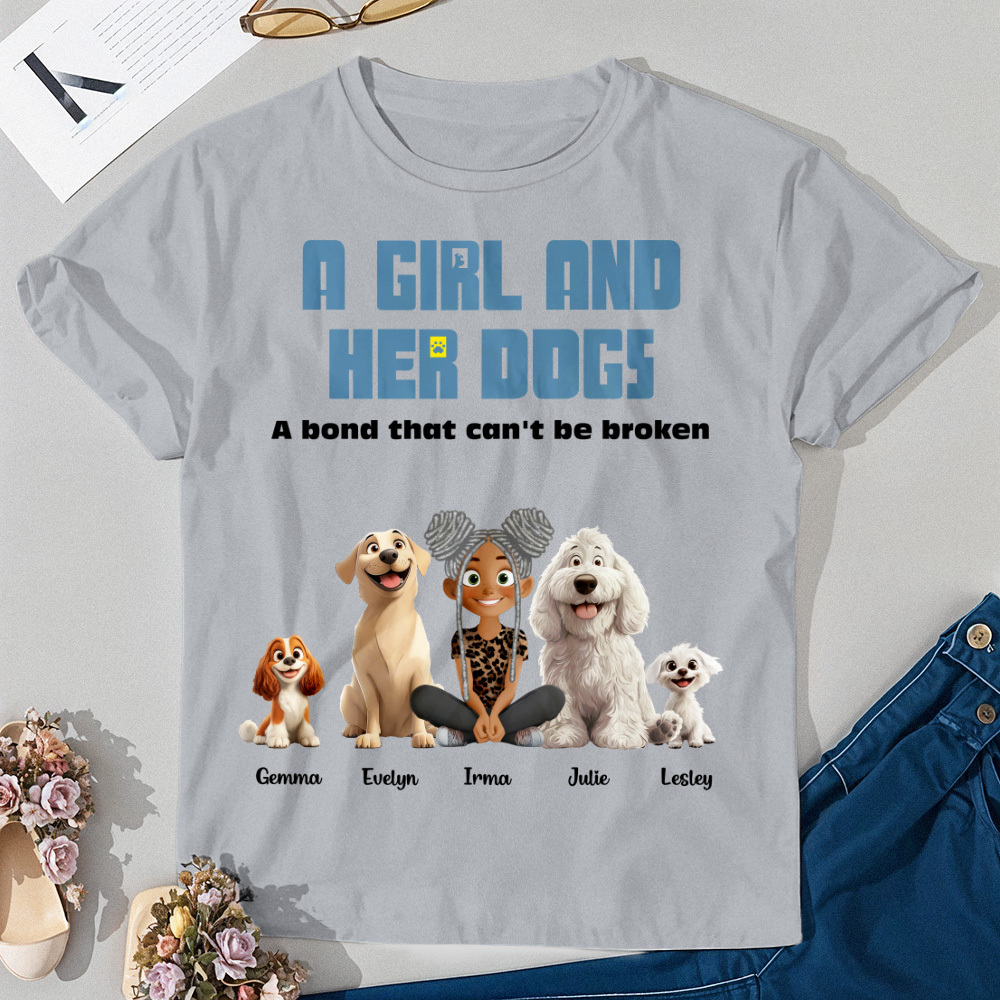 Custom Cartoon T-shirt Unbreakable Bond With My Dogs Personalized Name Shirt - MyPhotoSocksAu