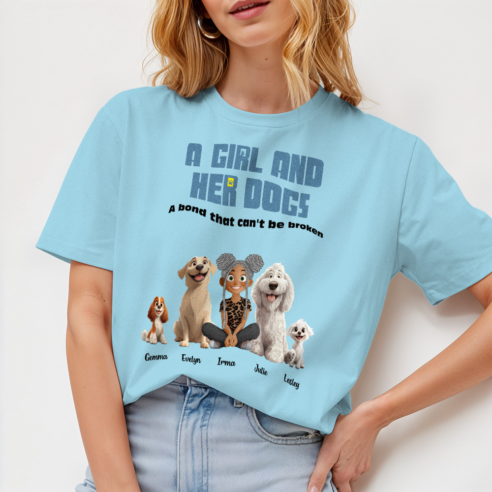 Custom Cartoon T-shirt Unbreakable Bond With My Dogs Personalized Name Shirt - MyPhotoSocksAu