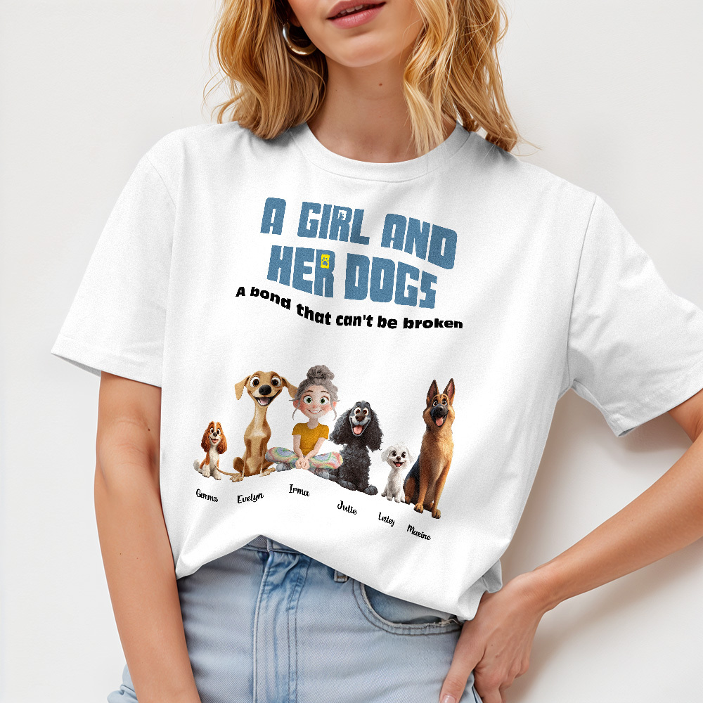 Custom Cartoon T-shirt Unbreakable Bond With My Dogs Personalized Name Shirt - MyPhotoSocksAu