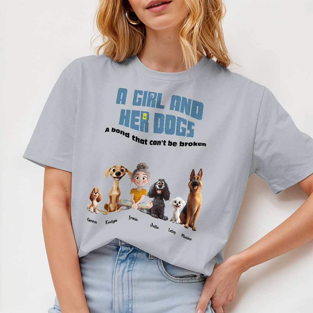 Custom Cartoon T-shirt Unbreakable Bond With My Dogs Personalized Name Shirt - MyPhotoSocksAu