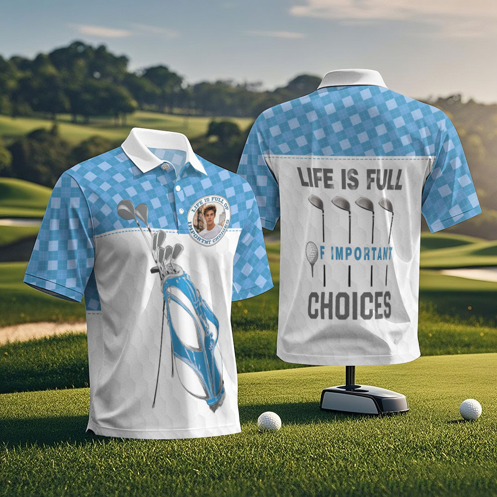 Custom Logo Golf Polo Teal White Hawaii Palm Trees Performance Polo Shirt Gift - MyPhotoSocksAu