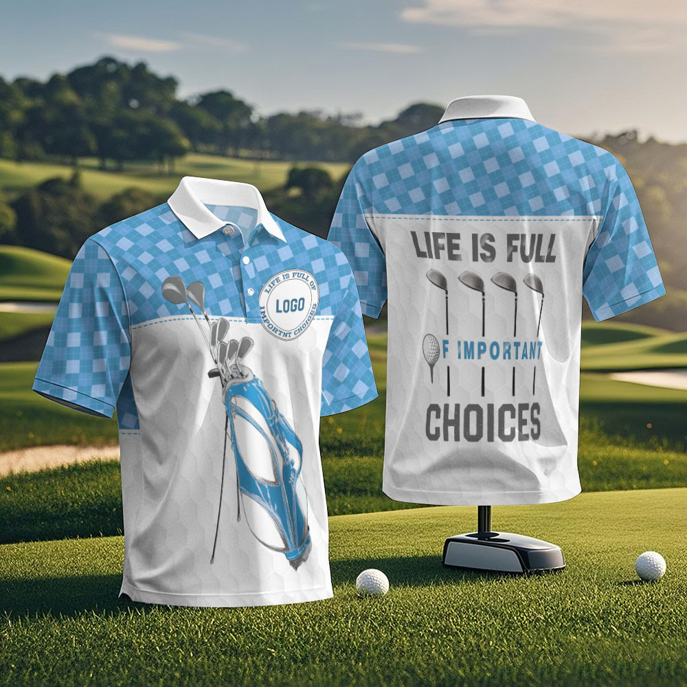 Custom Logo Golf Polo Teal White Hawaii Palm Trees Performance Polo Shirt Gift - MyPhotoSocksAu