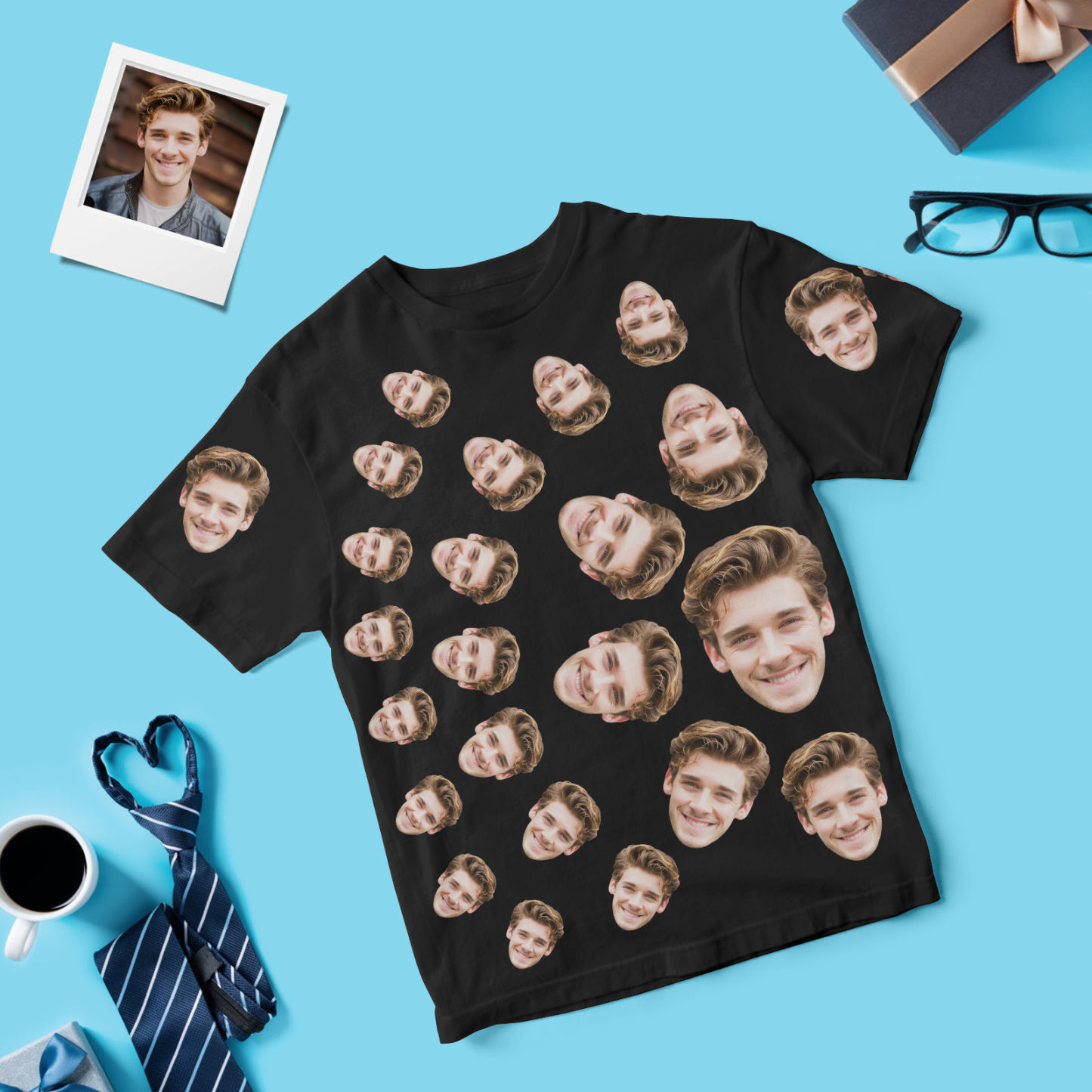Personalized Father Shirt Photo T-Shirt Custom Father's Day Big And Small Head Funny T-Shirt - MyPhotoSocksAu