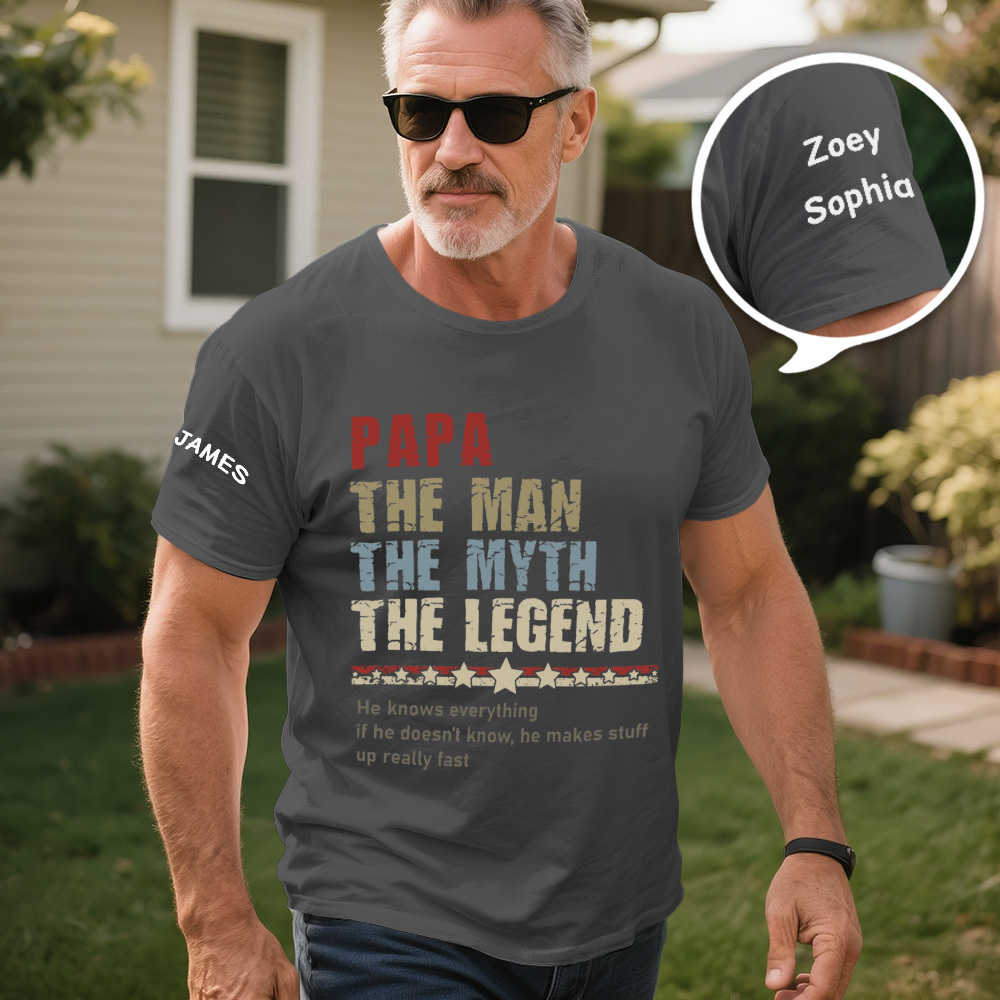 Personalized Papa The Man The Myth T-Shirt, Custom Father's Day Shirt With Kids Names - MyPhotoSocksAu