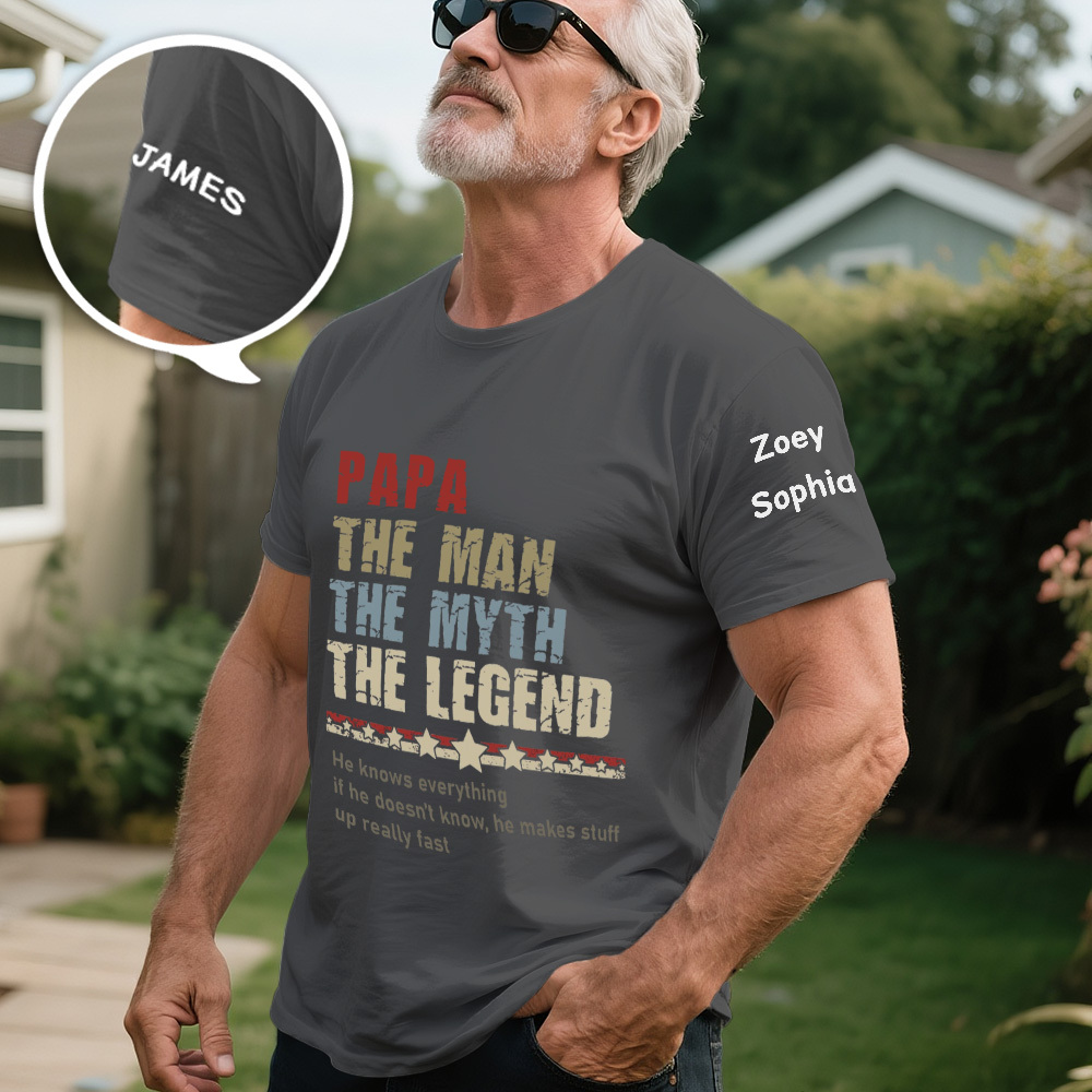 Personalized Papa The Man The Myth T-Shirt, Custom Father's Day Shirt With Kids Names - MyPhotoSocksAu