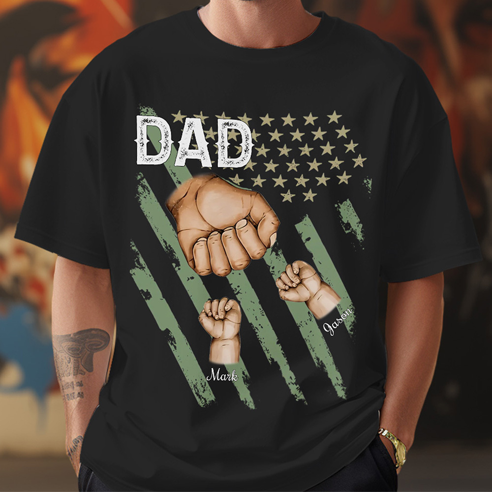 Personalized Dad Fist Bump Shirt, Custom Dad And Kids Names, Father's Day Gift - MyPhotoSocksAu
