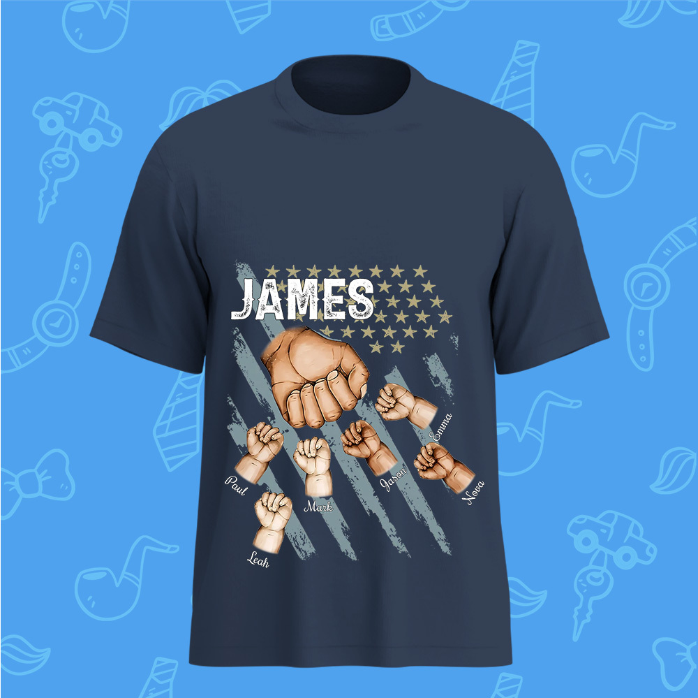 Personalized Dad Fist Bump Shirt, Custom Dad And Kids Names, Father's Day Gift - MyPhotoSocksAu