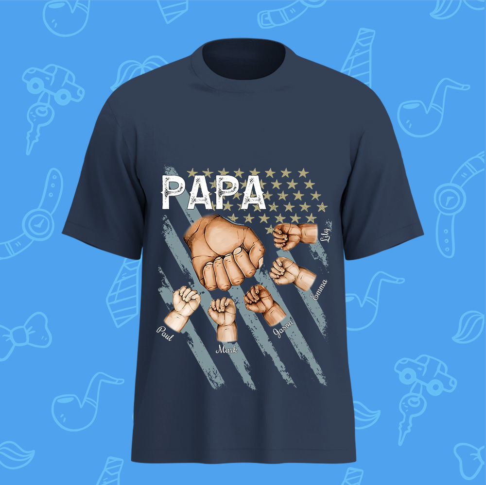 Personalized Dad Fist Bump Shirt, Custom Dad And Kids Names, Father's Day Gift - MyPhotoSocksAu