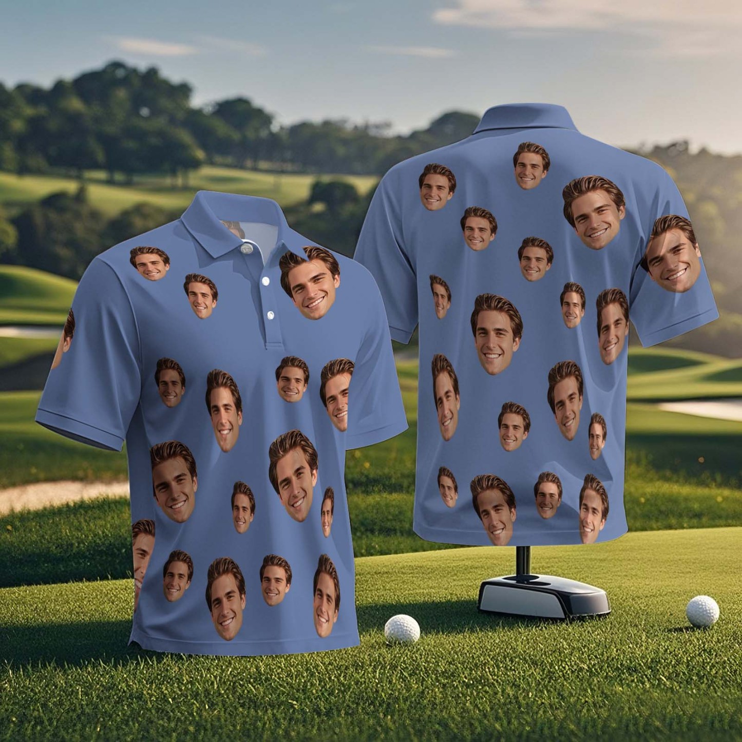 Custom Polo Shirt Personalized Face Polo Green Golf Graffiti Polo Shirt Men's Polo Shirt Gift - MyPhotoSocksAu