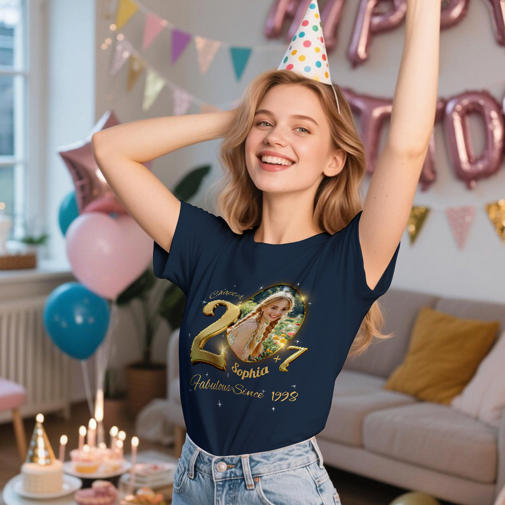 Custom Photo Vintage Tee Personalized Name Blue T-shirt Fabulous Since Year Ideas Birthday T Shirt - MyPhotoSocksAu