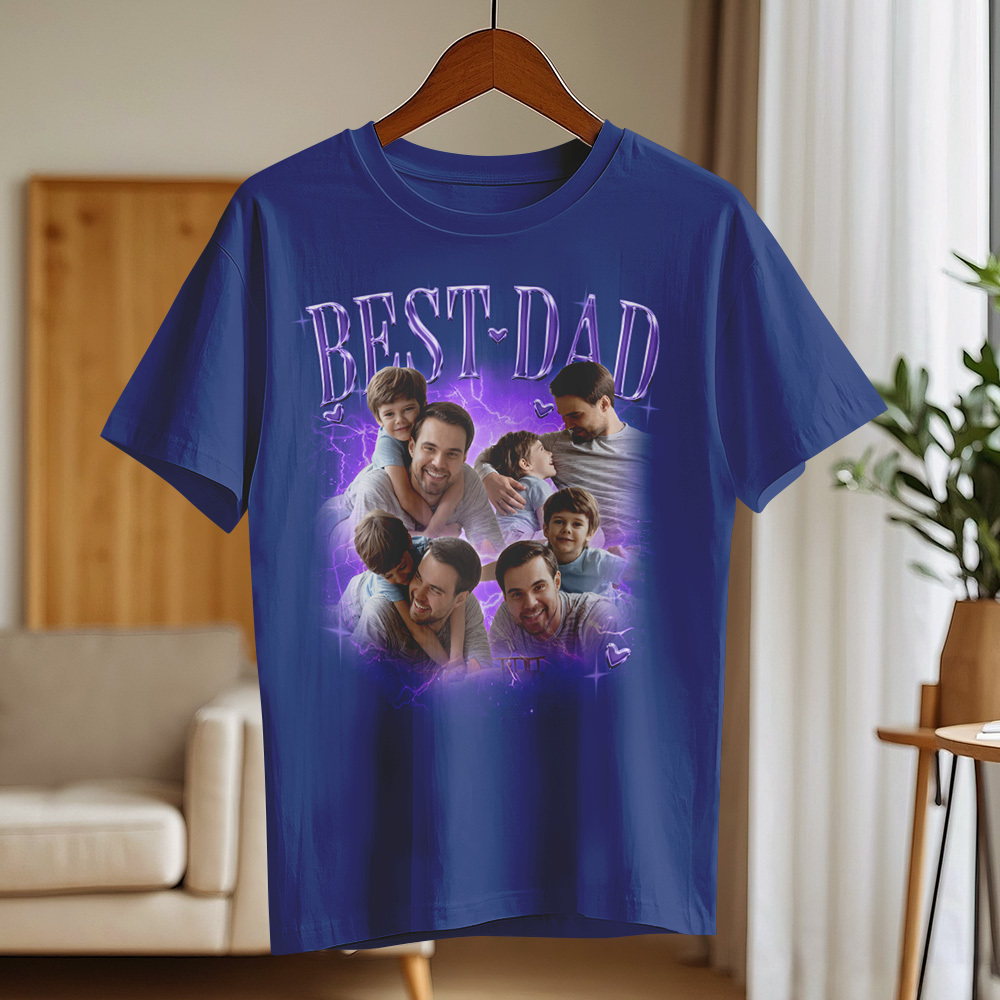 Father's Day Gifts Customized Bootleg Shirt, Best Dad Ever Shirt Gift for Dad Personalized Photo T-Shirt For Dad - MyPhotoSocksAu