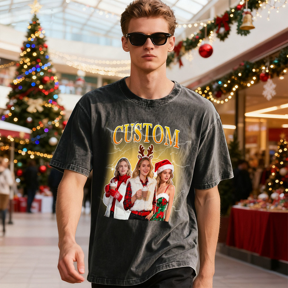 Custom Vintage Photo Tee – Personalized Name Shirt, Unique Christmas Gift for Dog Lovers Family or Friends