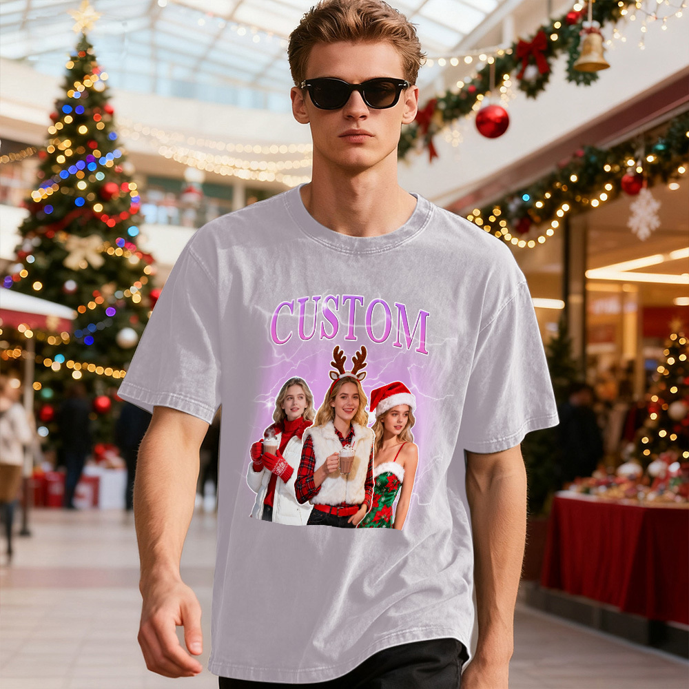 Custom Vintage Photo Tee – Personalized Name Shirt, Unique Christmas Gift for Dog Lovers Family or Friends