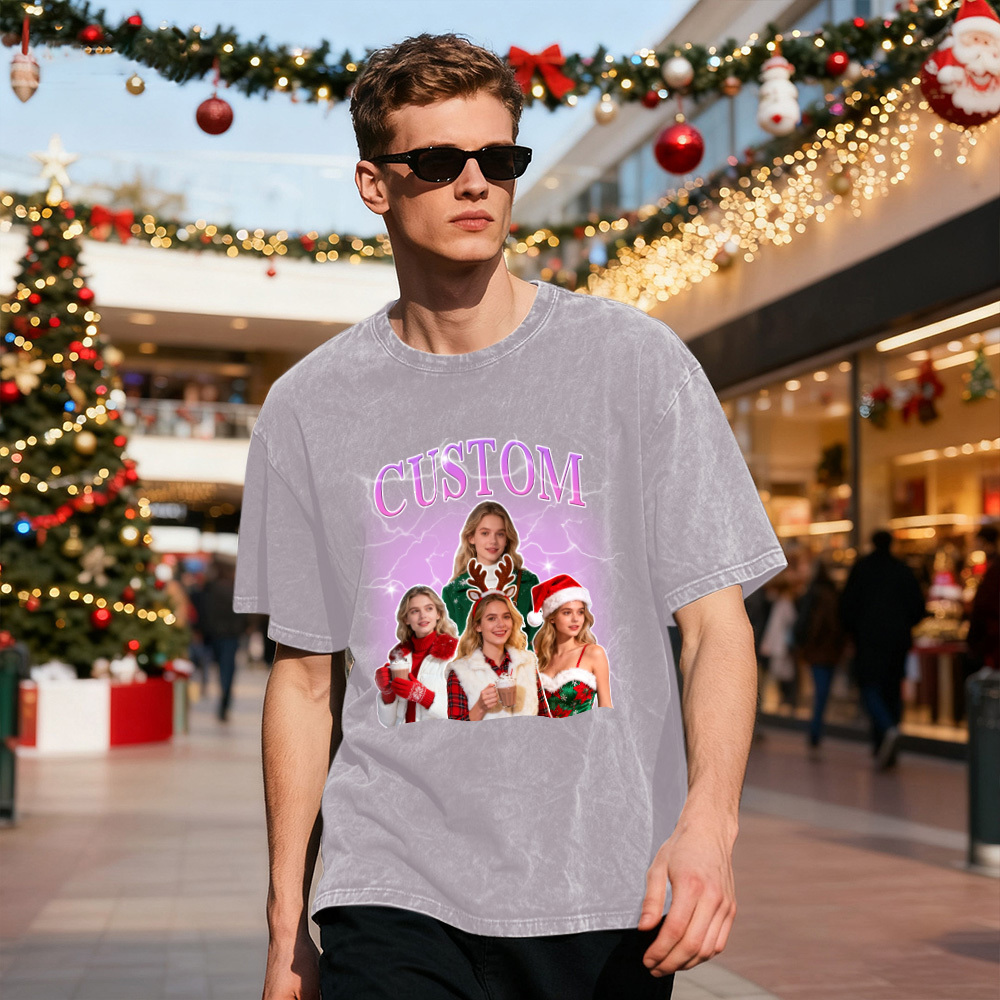 Custom Vintage Photo Tee – Personalized Name Shirt, Unique Christmas Gift for Dog Lovers Family or Friends