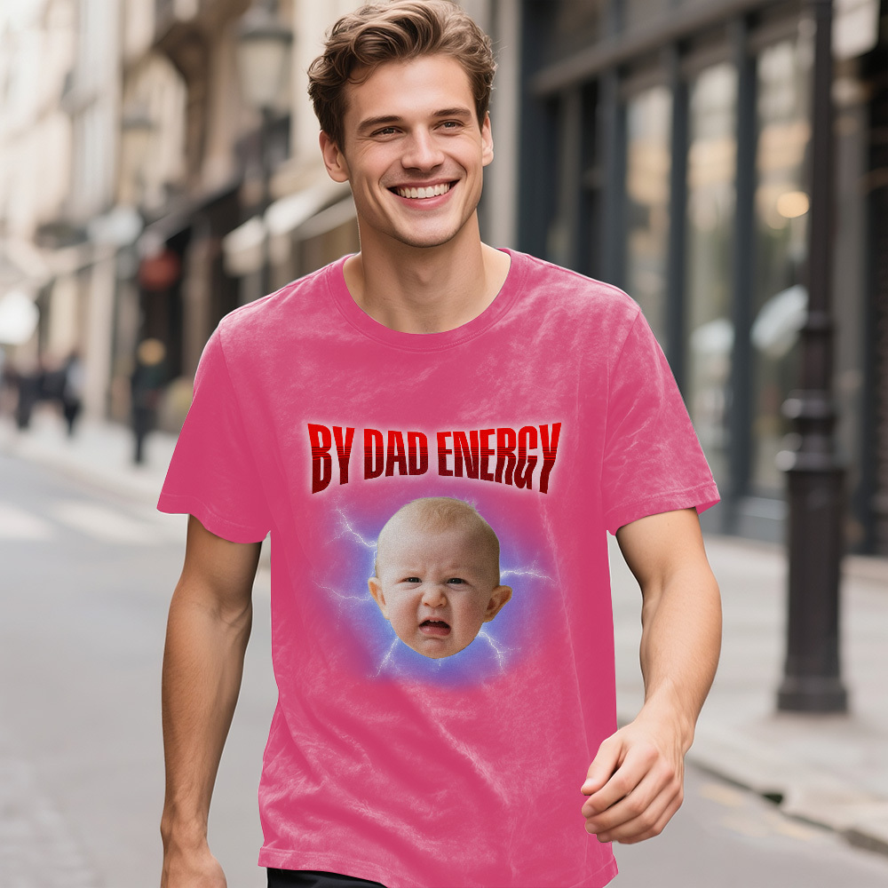 Custom Funny Kids Photo and Text T-Shirt for Dad Personalized Vintage Tee Retro Washed 90s Style Fathers Day Gift - MyPhotoSocksAu