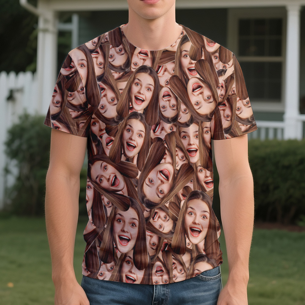Personalized Face T Shirt for Men, Custom Family Faces Shirts, Personalized Photo Shirts for Men, Father Day Gift, All Over Faces T-Shirt - MyPhotoSocksAu
