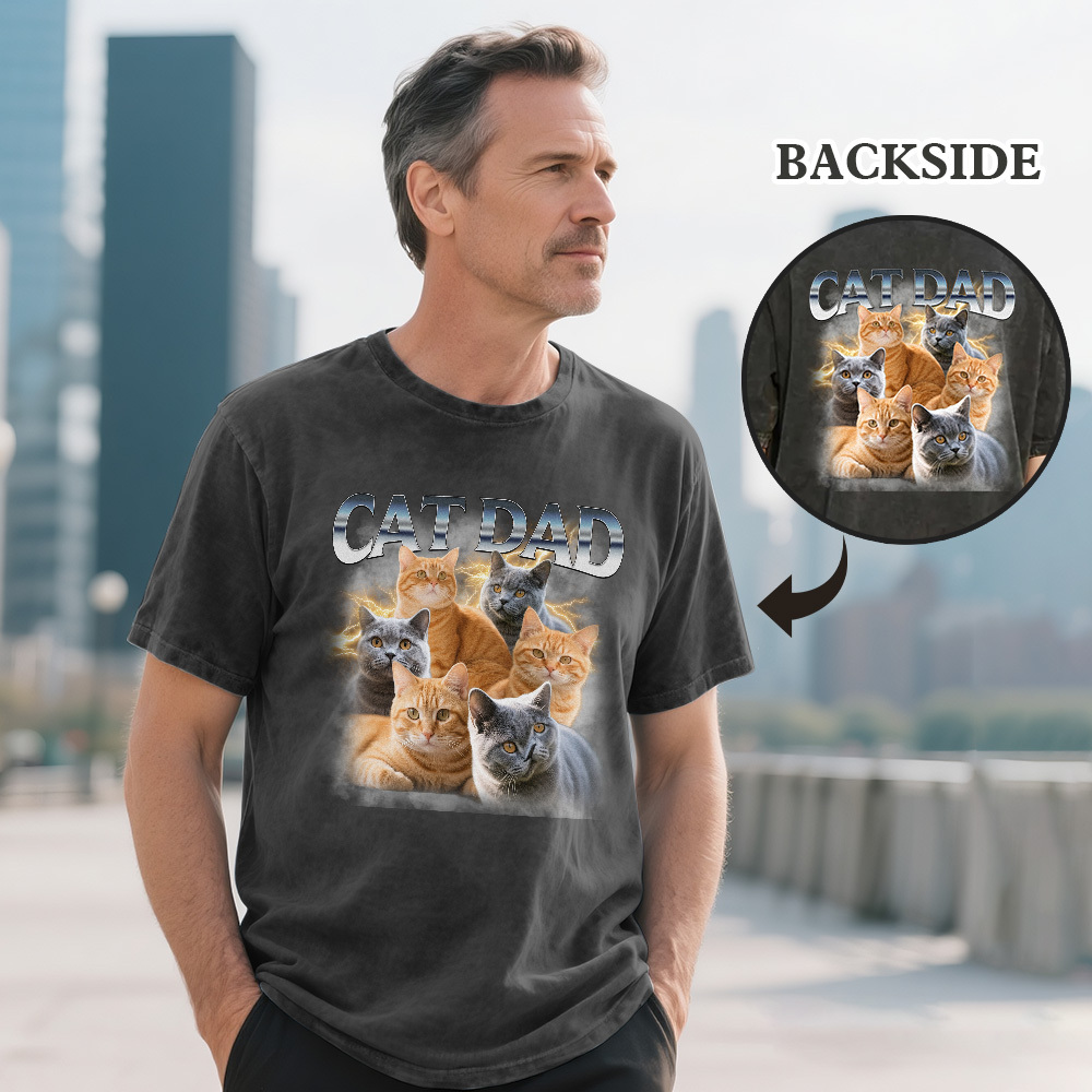 Custom Retro Photo T-Shirt for Dad Personalized Text Picture Shirt Vintage Style Fathers Day Gift - MyPhotoSocksAu