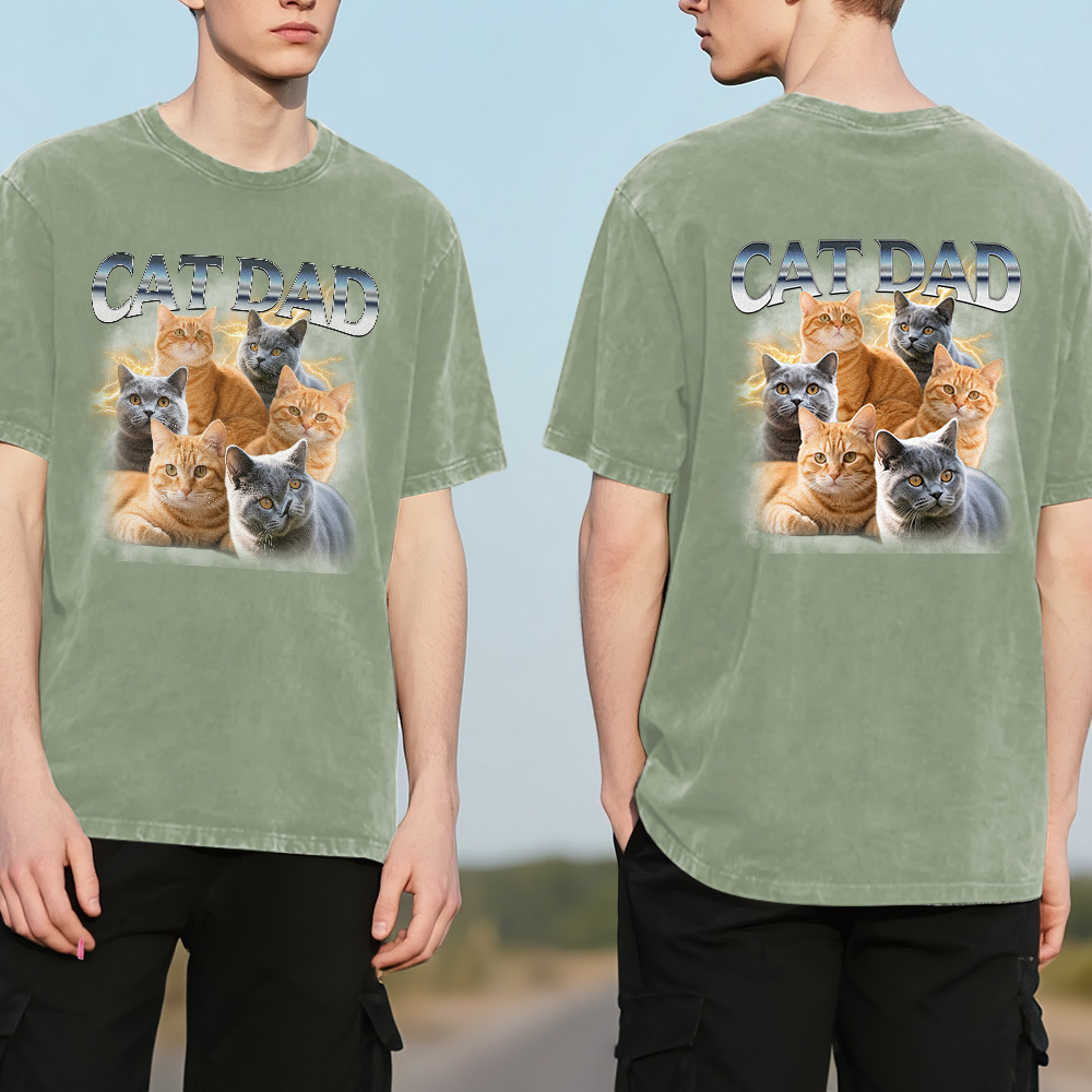 Custom Retro Photo T-Shirt for Dad Personalized Text Picture Shirt Vintage Style Fathers Day Gift - MyPhotoSocksAu