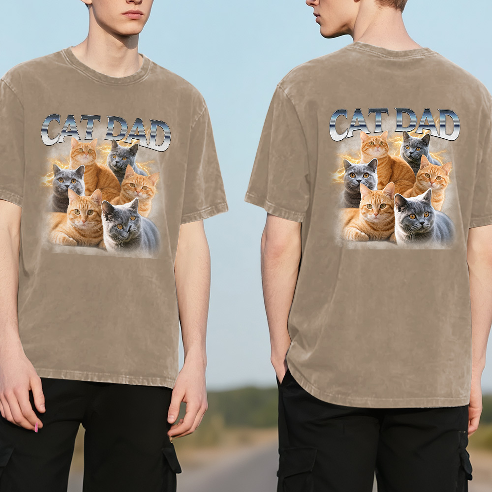 Custom Retro Photo T-Shirt for Dad Personalized Text Picture Shirt Vintage Style Fathers Day Gift - MyPhotoSocksAu