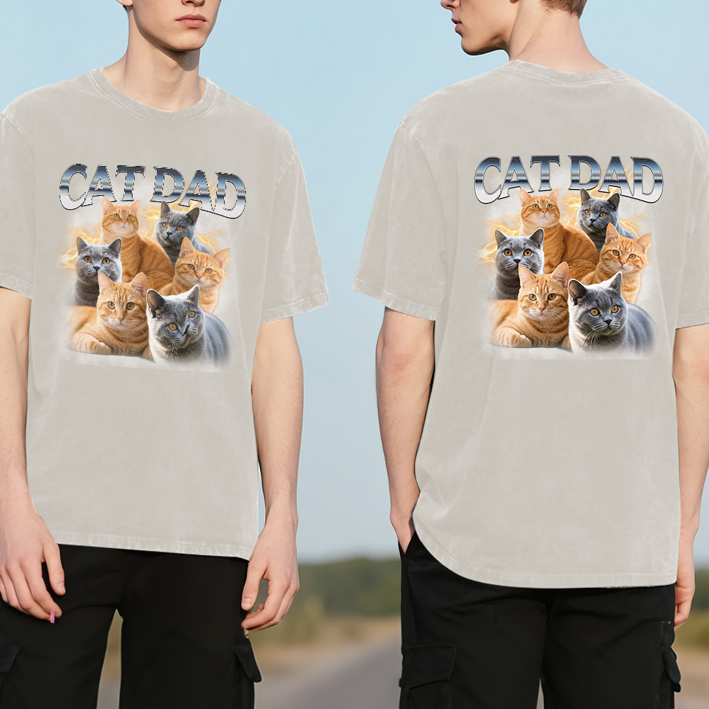 Custom Retro Photo T-Shirt for Dad Personalized Text Picture Shirt Vintage Style Fathers Day Gift - MyPhotoSocksAu