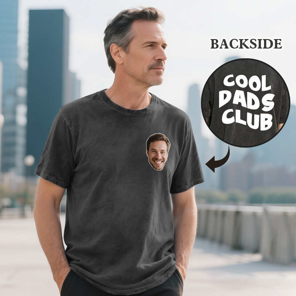 Custom Retro Photo T-Shirt for Dad Personalized Text Picture Shirt Vintage Style Fathers Day Gift - MyPhotoSocksAu