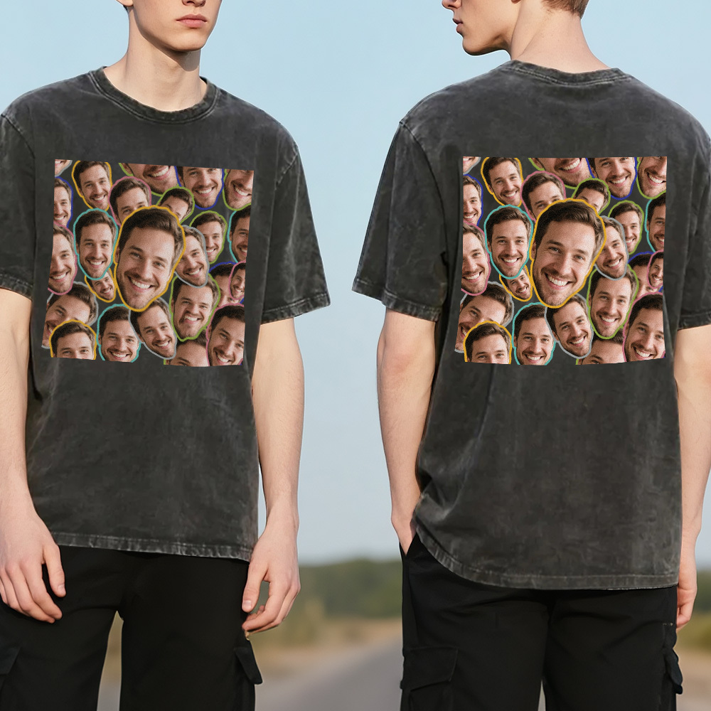 Custom Retro Photo T-Shirt for Dad Personalized Text Picture Shirt Vintage Style Fathers Day Gift - MyPhotoSocksAu