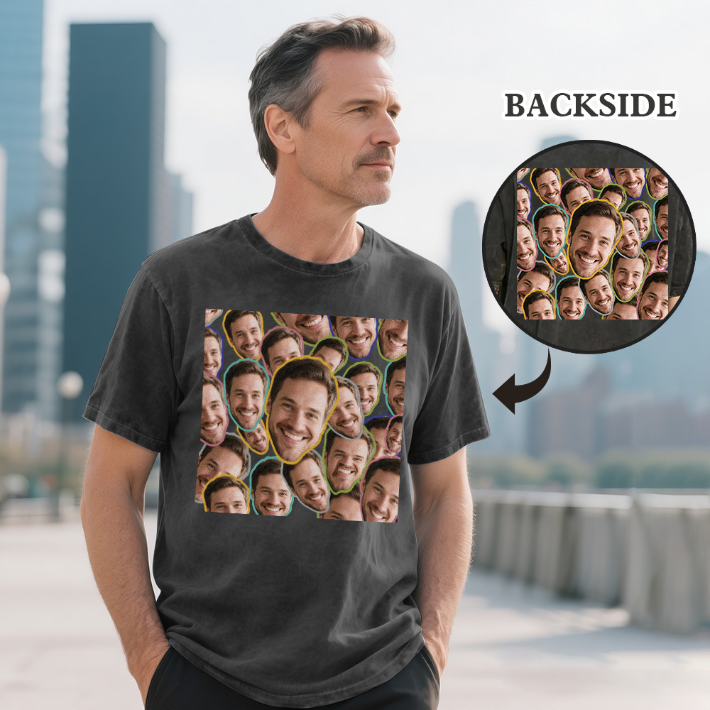 Custom Retro Photo T-Shirt for Dad Personalized Text Picture Shirt Vintage Style Fathers Day Gift - MyPhotoSocksAu