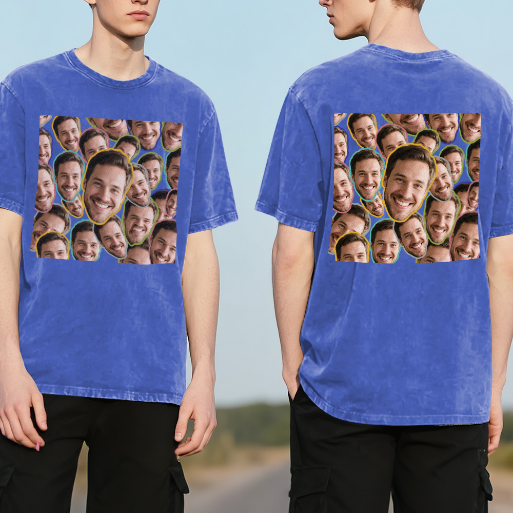 Custom Retro Photo T-Shirt for Dad Personalized Text Picture Shirt Vintage Style Fathers Day Gift - MyPhotoSocksAu