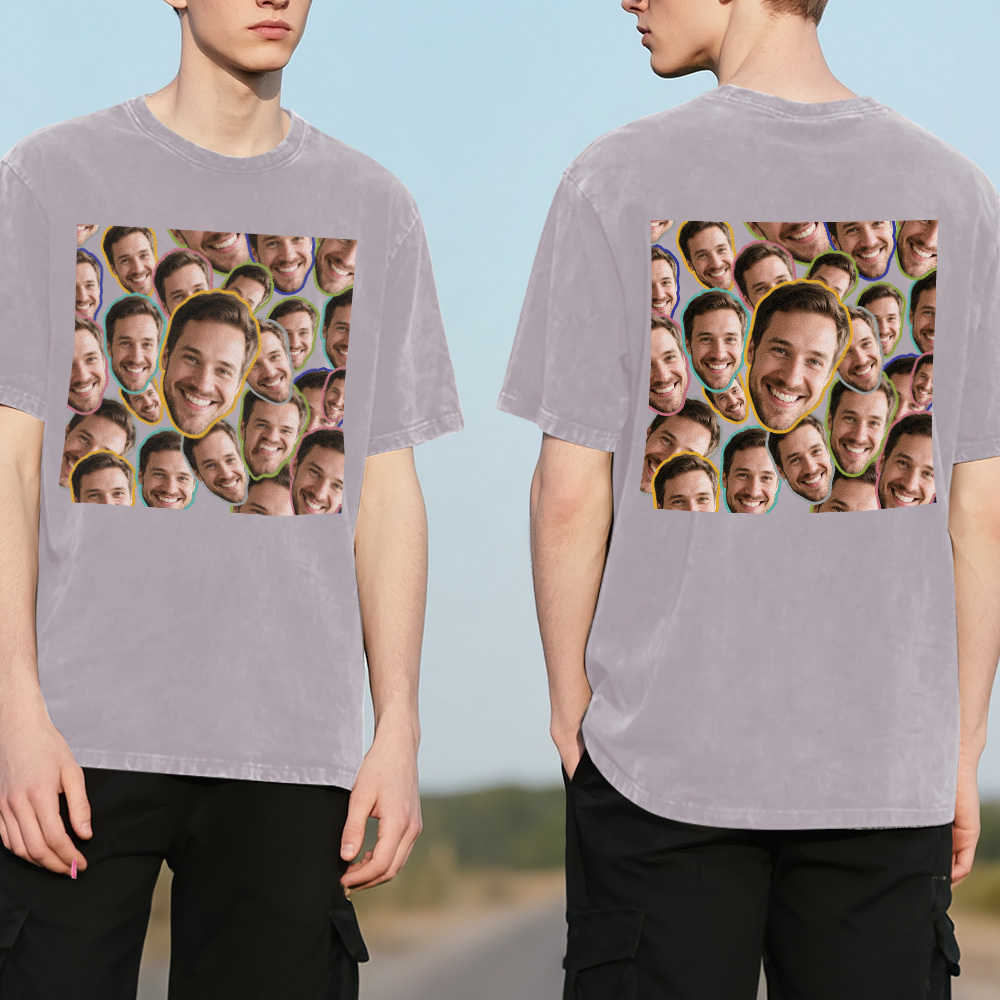 Custom Retro Photo T-Shirt for Dad Personalized Text Picture Shirt Vintage Style Fathers Day Gift - MyPhotoSocksAu
