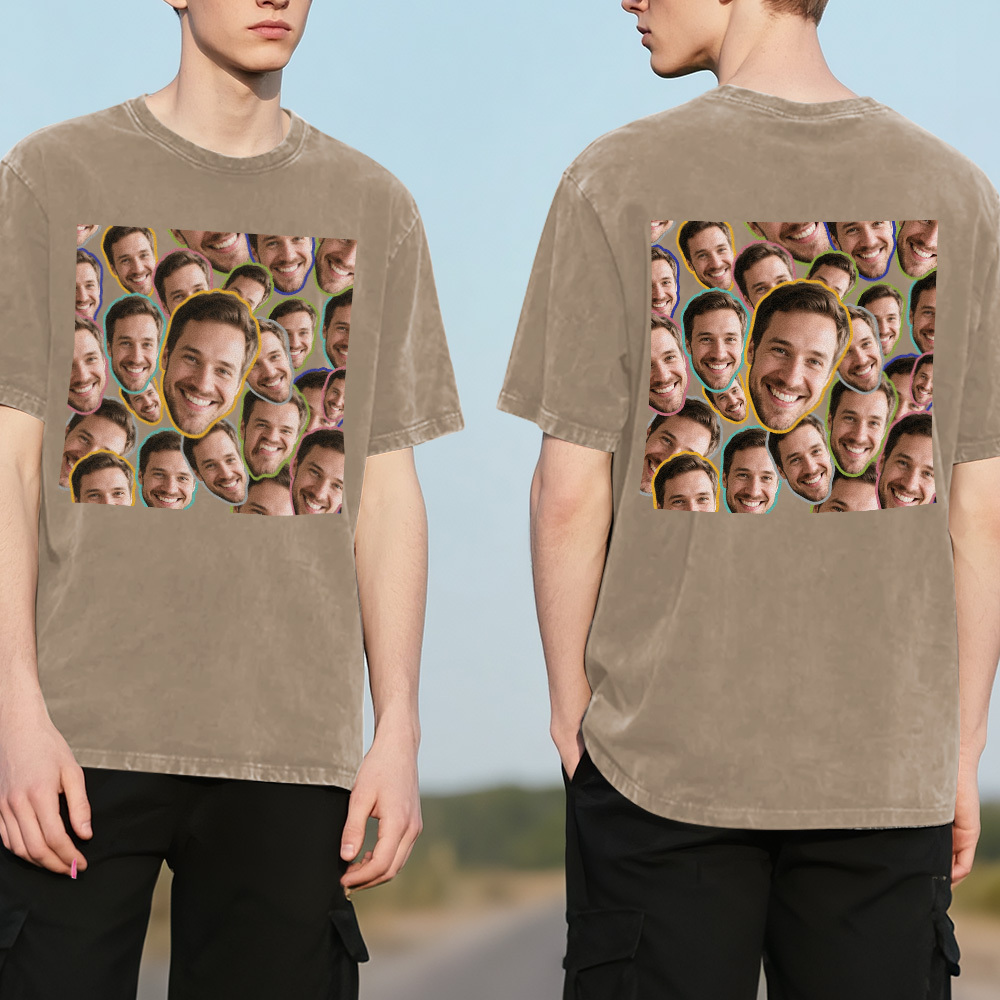 Custom Retro Photo T-Shirt for Dad Personalized Text Picture Shirt Vintage Style Fathers Day Gift - MyPhotoSocksAu