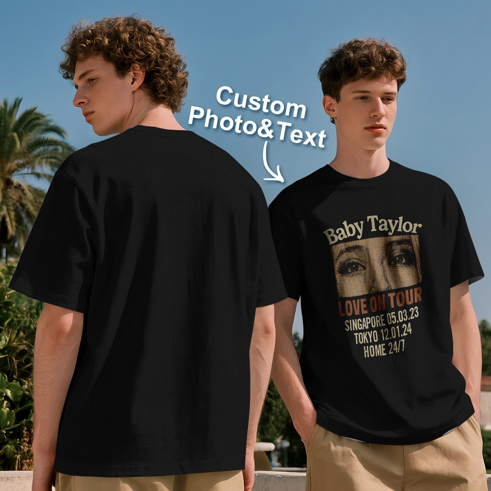 Custom Photo Girlfriend Eyes Love on Tour Shirt With Text - MyPhotoSocksAu
