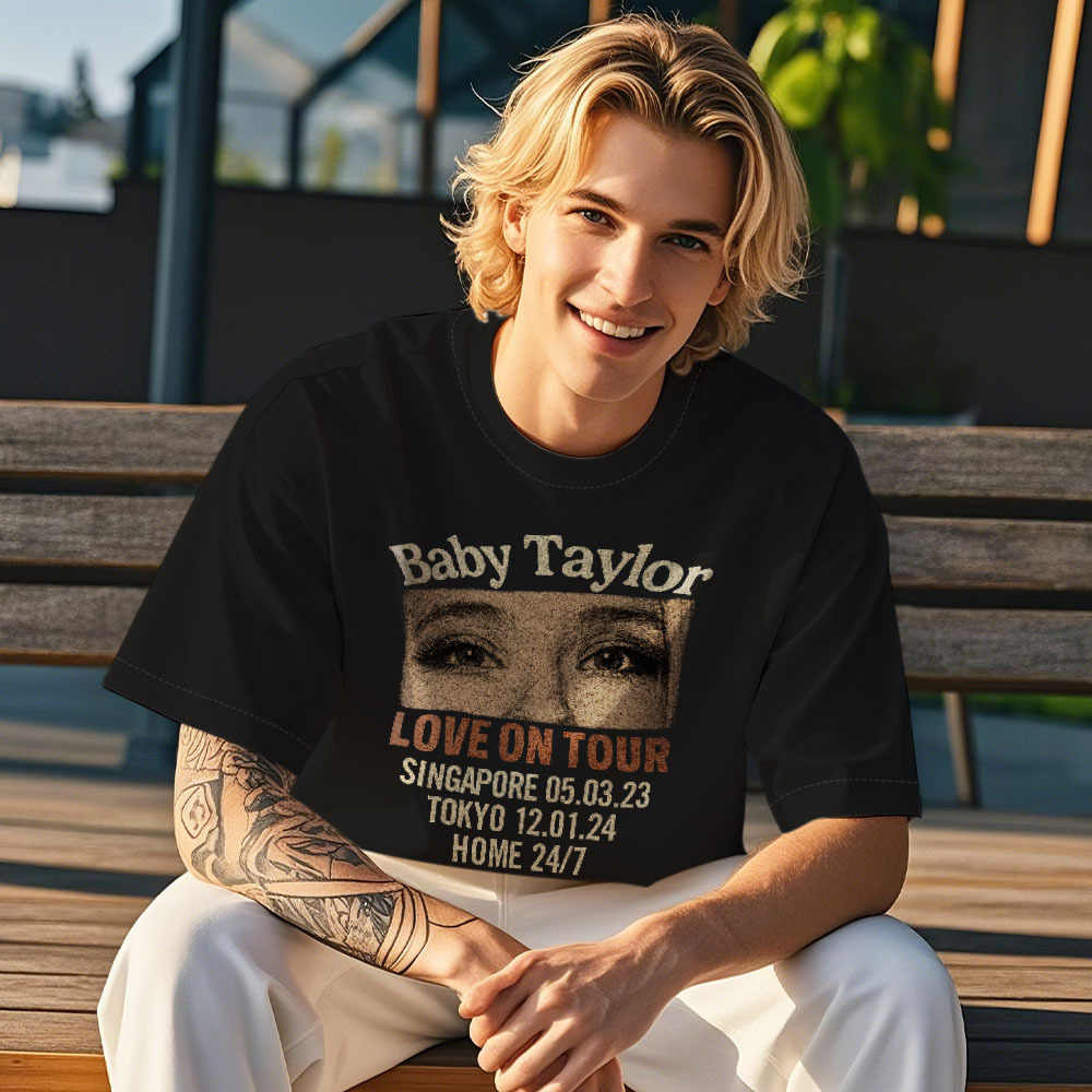 Custom Photo Girlfriend Eyes Love on Tour Shirt With Text - MyPhotoSocksAu