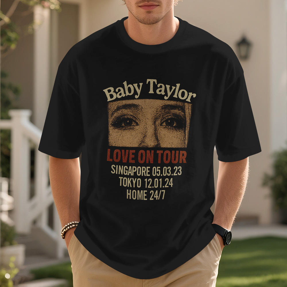 Custom Photo Girlfriend Eyes Love on Tour Shirt With Text - MyPhotoSocksAu