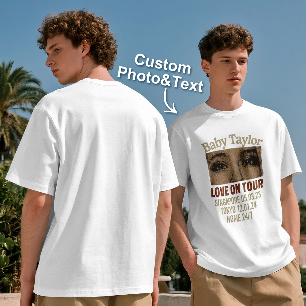 Custom Photo Girlfriend Eyes Love on Tour Shirt With Text - MyPhotoSocksAu