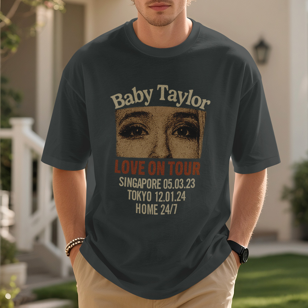 Custom Photo Girlfriend Eyes Love on Tour Shirt With Text - MyPhotoSocksAu