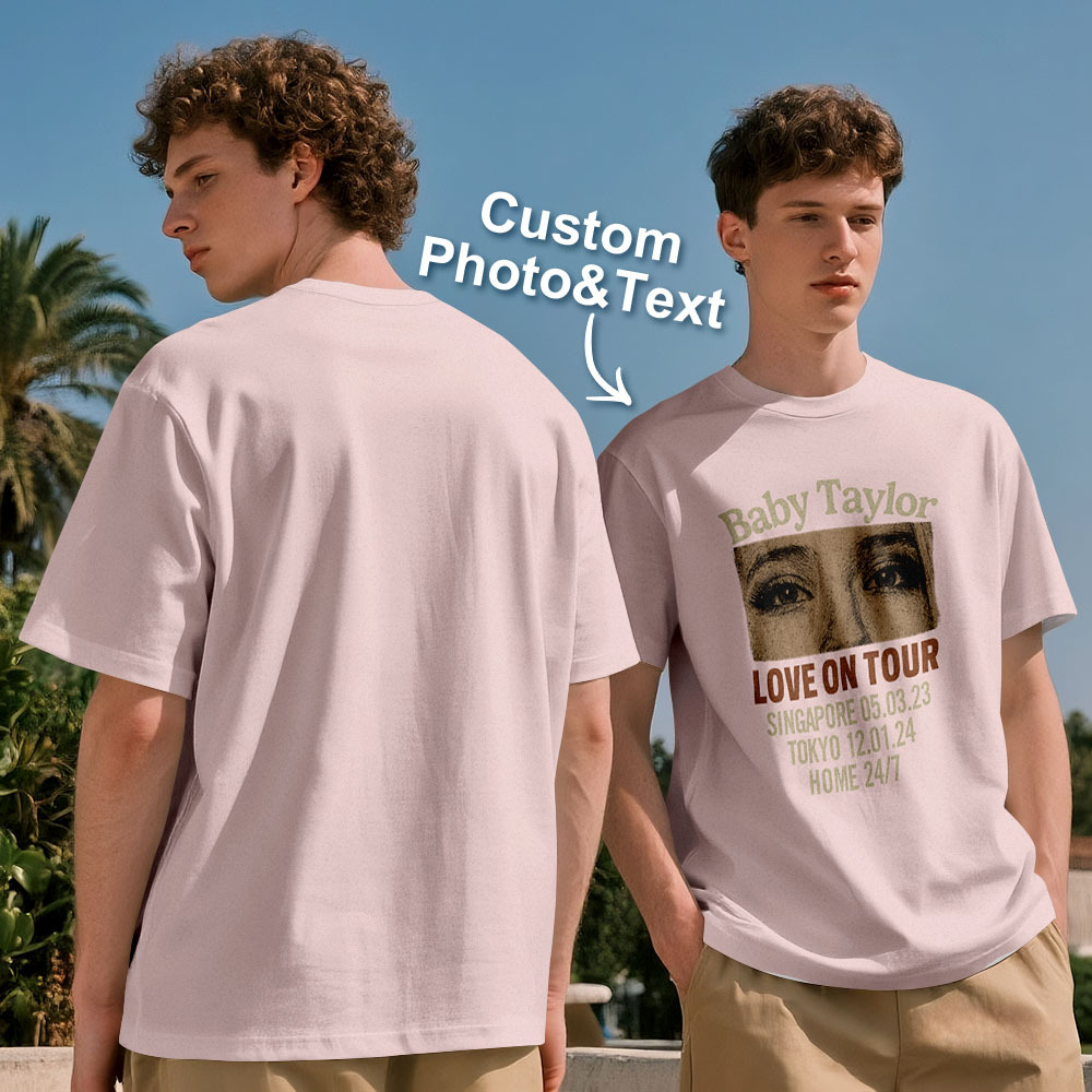 Custom Photo Girlfriend Eyes Love on Tour Shirt With Text - MyPhotoSocksAu