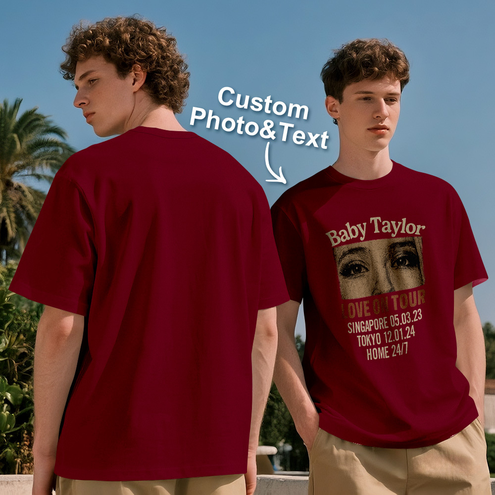 Custom Photo Girlfriend Eyes Love on Tour Shirt With Text - MyPhotoSocksAu