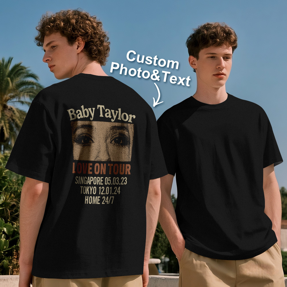 Custom Photo Girlfriend Eyes Love on Tour Shirt With Text - MyPhotoSocksAu