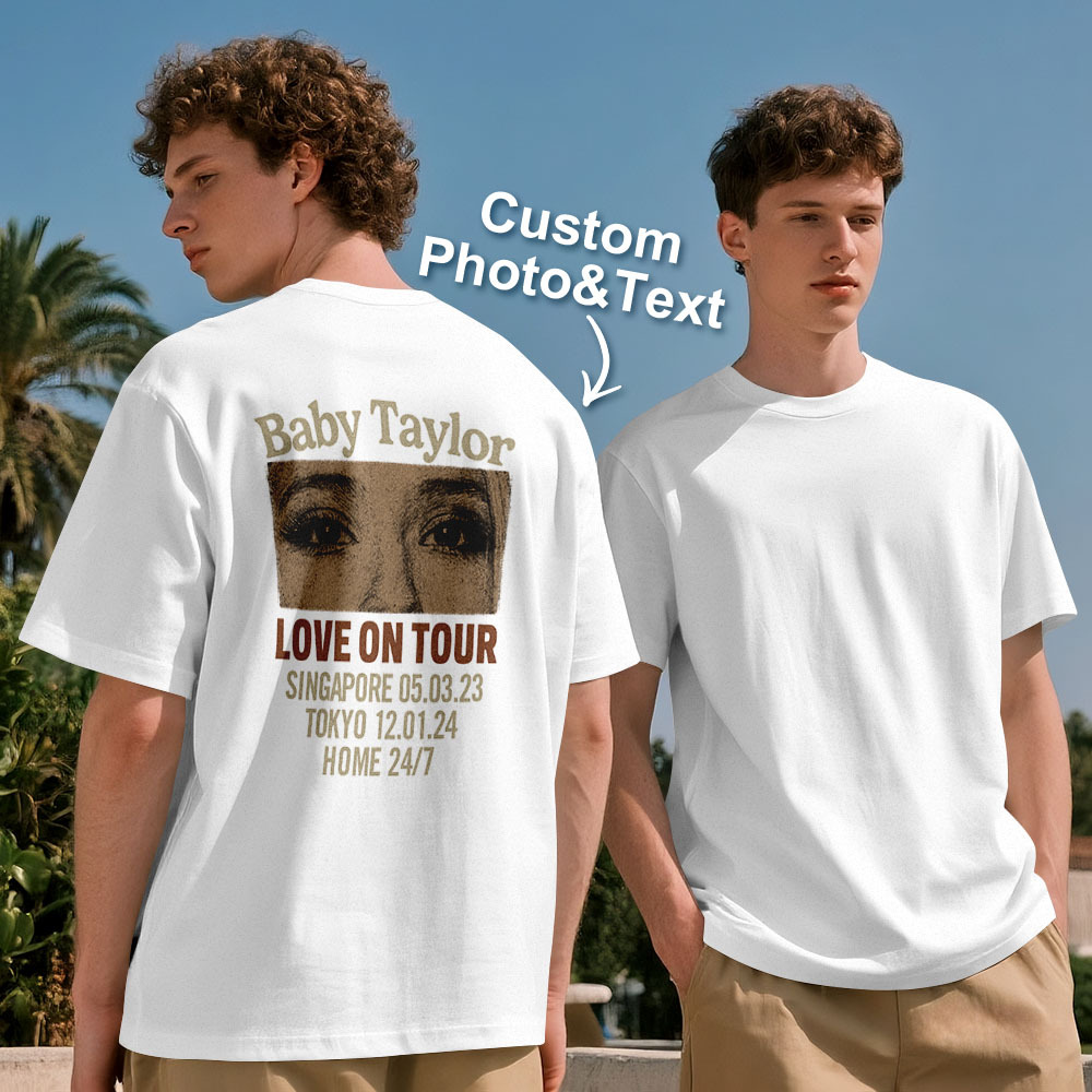Custom Photo Girlfriend Eyes Love on Tour Shirt With Text - MyPhotoSocksAu