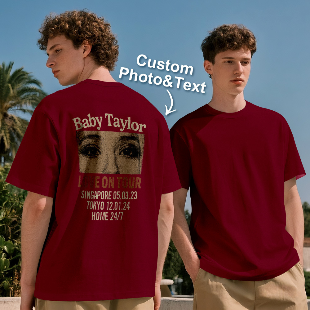 Custom Photo Girlfriend Eyes Love on Tour Shirt With Text - MyPhotoSocksAu