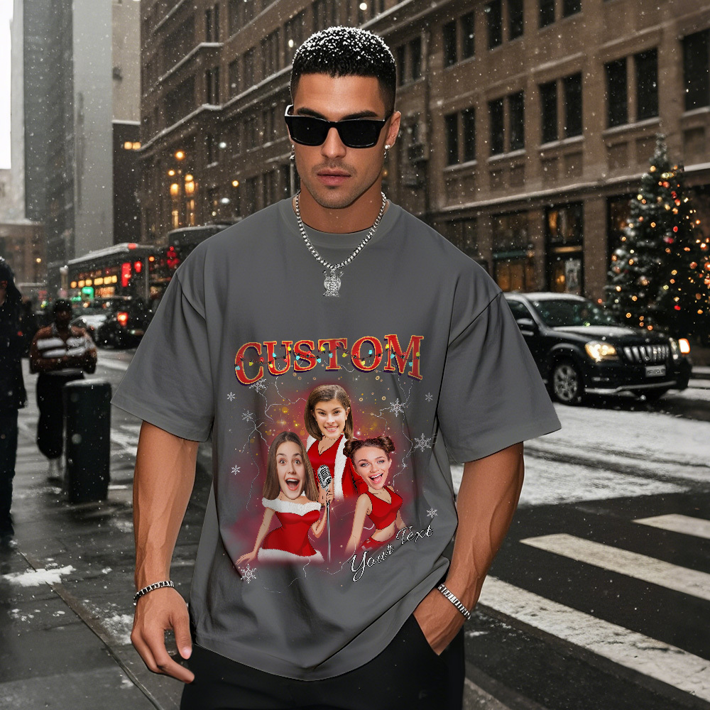 Custom Vintage Christmas T-Shirt with Photo Personalized Santa Light Shirt  Funny Holiday Tee Gift for Family & Friends - MyPhotoSocksAu