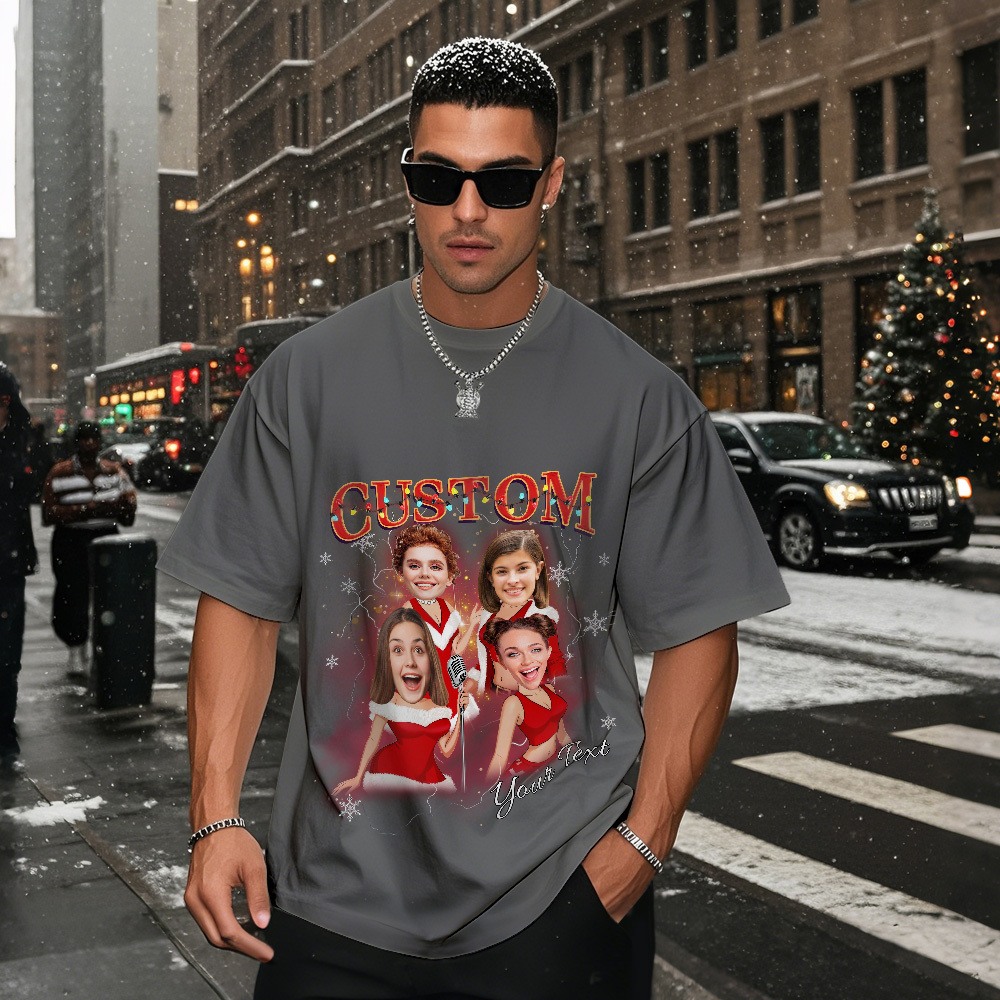 Custom Vintage Christmas T-Shirt with Photo Personalized Santa Light Shirt  Funny Holiday Tee Gift for Family & Friends - MyPhotoSocksAu