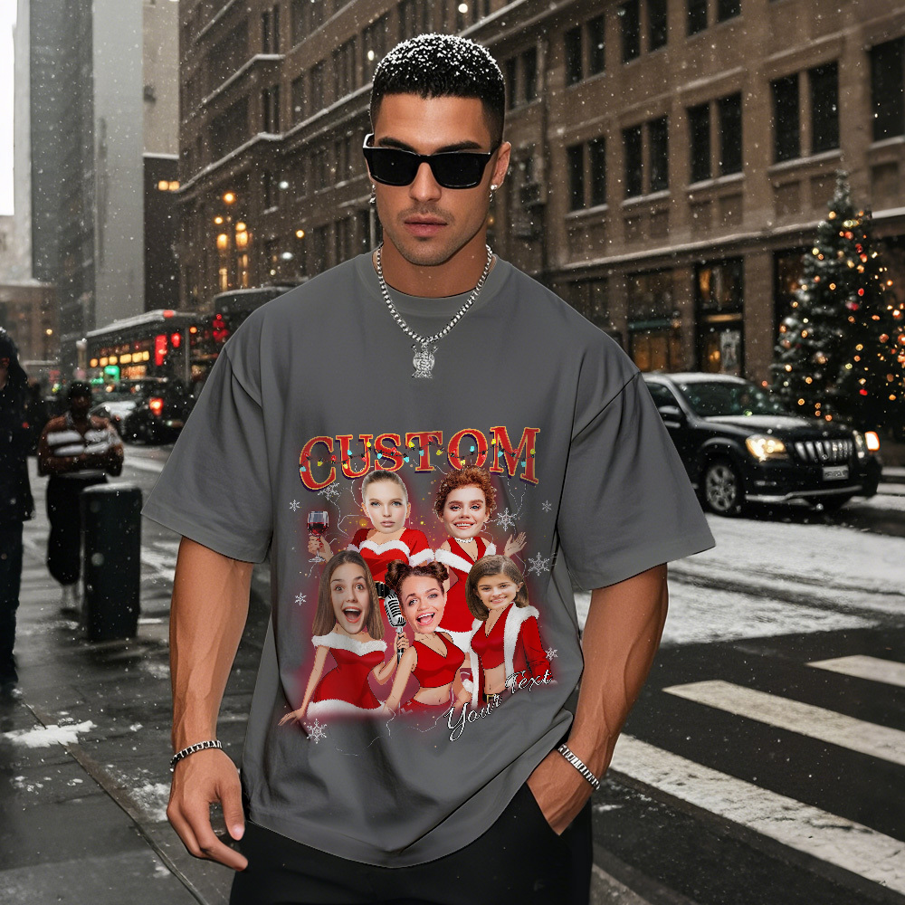 Custom Vintage Christmas T-Shirt with Photo Personalized Santa Light Shirt  Funny Holiday Tee Gift for Family & Friends - MyPhotoSocksAu