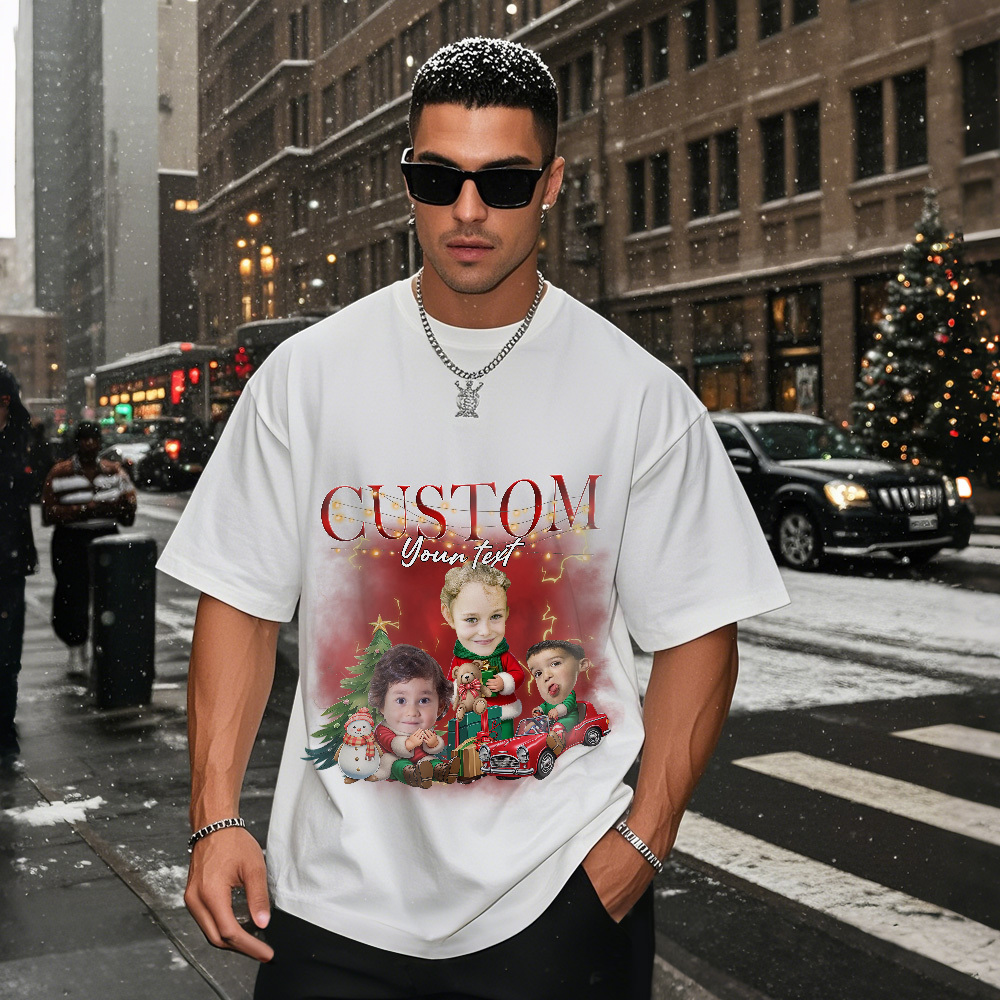 Custom Santa Photo Tee Retro Christmas Shirt Cute Christmas Kids Shirt Funny Personalized Xmas Gift for Couples Friends - MyPhotoSocksAu